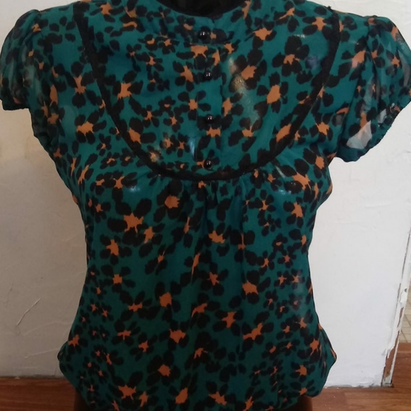 Ester See Thru 👀 Animal Print Hi Collar Blouse - Picture 3 of 5